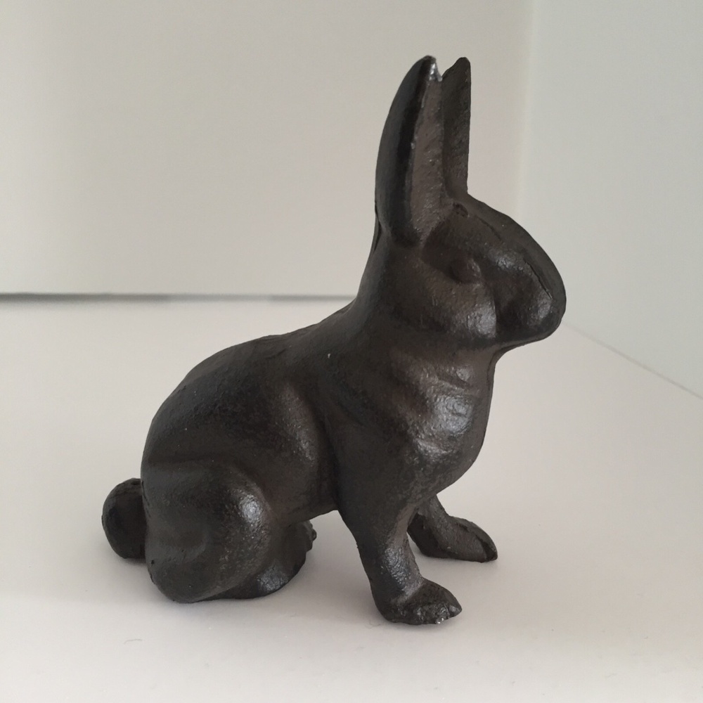 Cast Iron Rabbit Easter Bunny Brown Paperweight Figurine Small Sitting 4.25" EUC